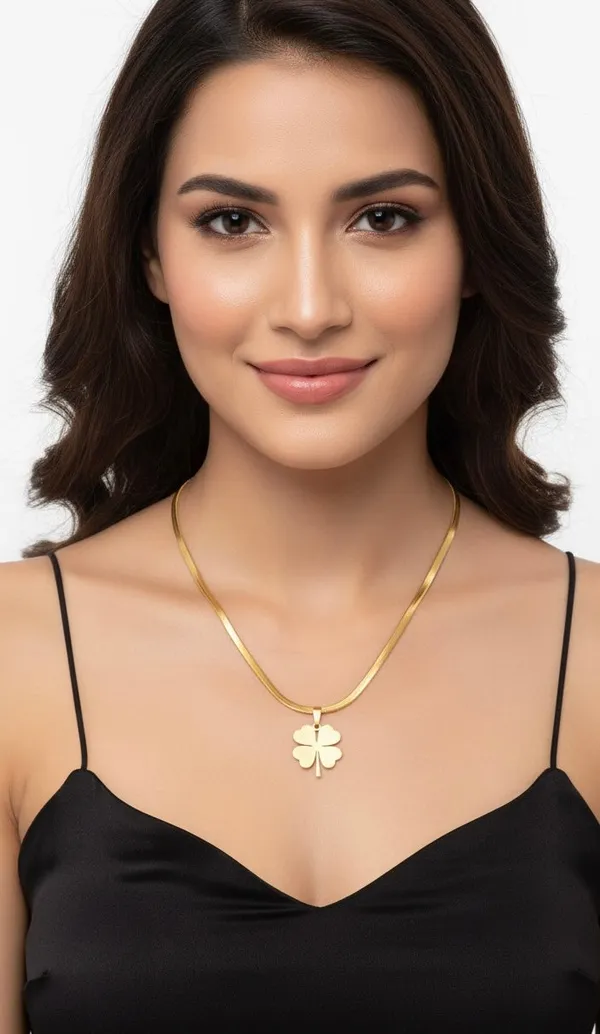 Gold_Golden_Four_Leaf_Clover_Snake_Chain_Necklace_For_Women